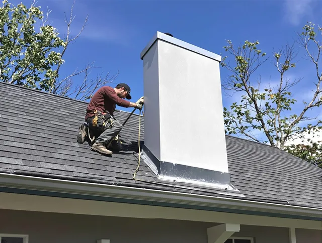 Killingly Chimney Sweep team member finishing chimney construction in Killingly, CT