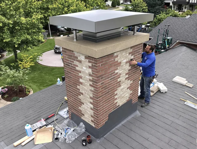 Killingly Chimney Sweep team working on a custom chimney remodel in Killingly, CT