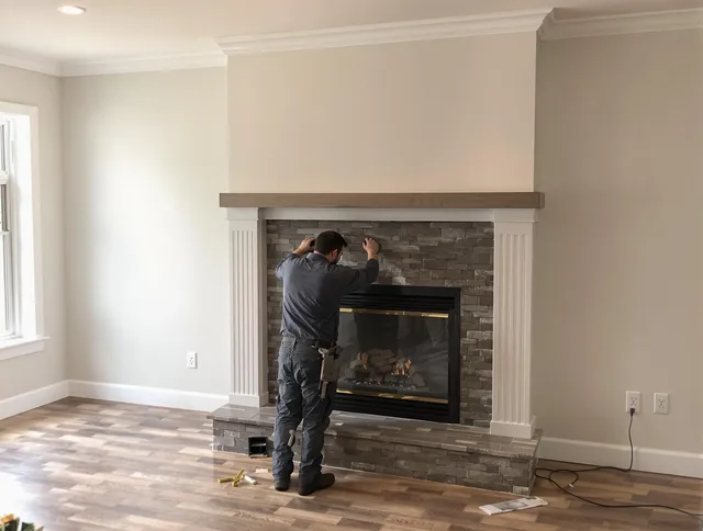 Killingly Chimney Sweep finishing a custom fireplace install in Killingly, CT